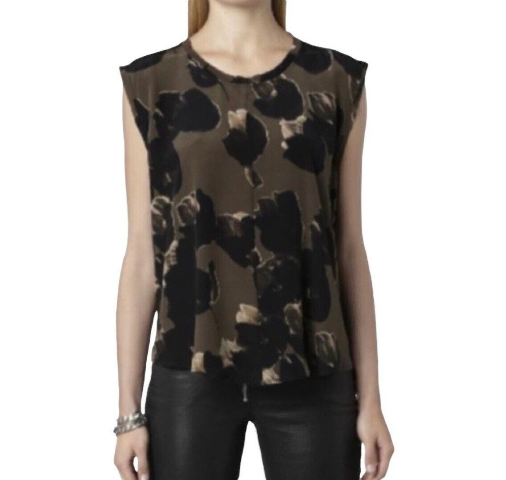 Allsaints Dissolve Novah Black Floral Silk Top
